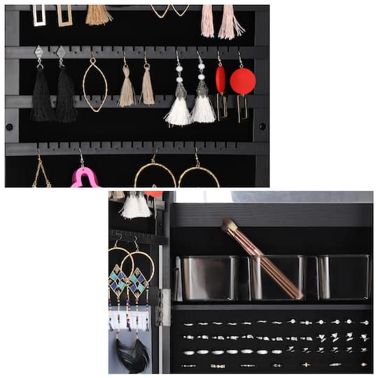 NEX™ Black 360 Degree Rotatable Jewelry Armoire with Free-Standing Mirror